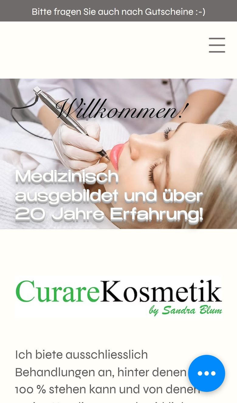 Die frühere Website von Curare Kosmetik auf dem Handy
